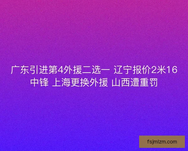 广东引进第4外援二选一 辽宁报价2米16中锋 上海更换外援 山西遭重罚