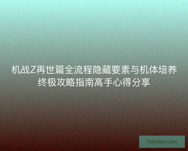 机战Z再世篇全流程隐藏要素与机体培养终极攻略指南高手心得分享